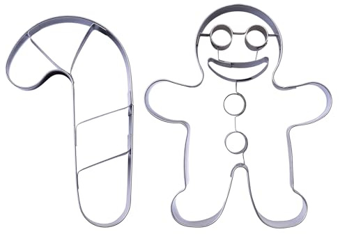 Zenker Set 2 Tagliabiscotti di Natale in Acciaio Inossidabile, Formine Omino di Pan di Zenzero e Bastoncino di Zucchero, Ideali per Biscotti Natalizi, Lavabili in Lavastoviglie