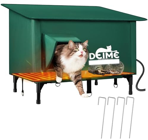 Grande Caseta para Gatos, Cueva para Gato para Exteriores con Almohadilla térmica y Puertas de Escape, Casa para Varios Gatos al Aire Libre elevada, Impermeable y Resistente para Exteriores