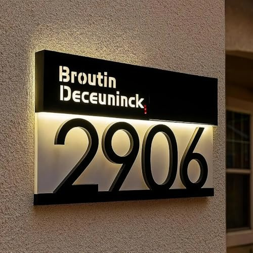 Placa Solar Personalizada Y Moderna Con El Número De La Casa Para Exteriores, Placa Solar Personalizada Con La Dirección, Placas LED Iluminada E Impermeable Para La Puerta Del Jardín O La Casa