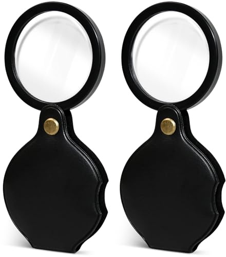 2pcsUpgrade 10x Small Magnifying Glass for Kids and Seniors, Pocket Magnifier with Protective Sheath, Mini Folding Magnifying Glass Reading, Close Work, Repairing, Hobby Or Coins（7cm） (7cm)