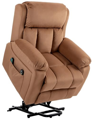 HOMCOM Sillón Relax Reclinable Eléctrico Levanta Personas Mayores Marrón | Masaje Vibratorio y Calor, Sillón Elevador, Control Remoto, Reposapiés, Tapizado en Cuero Sintético, Bolsillos