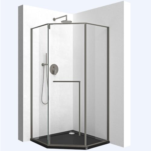 Mai & Mai Cabine de Douche Paroi de Douche Pentagonale 90x90cm Monatge Réversible Verre Transparent de 8mm Cadre Réglable Easy Clean Ravenna68K-Plus