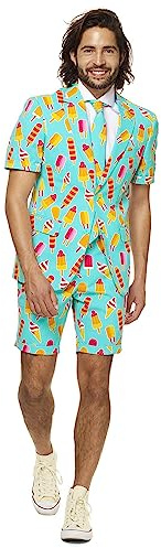 OppoSuits Herren Men Suit Business-Anzug Hosen-Set Inklusive Shorts, Kurzarmjacke & Krawatte, Cool Cones, 50 EU