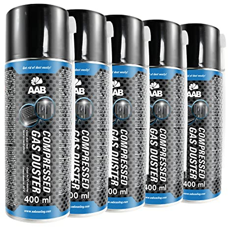 5 x AAB Compressed Gas Duster 400 ml - Luftdammare för dator, tangentbord, annan kontorsutrustning, luftkompressor, tryckluft för PC, tangentbordsrensare, aerosol, burk datorrengöringssats