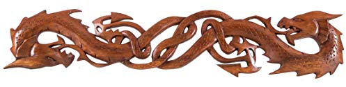 Windalf Handmade Celtic Wandbild Holzornament THORAS 50 cm Zwei Drachen Wandrelief Holz