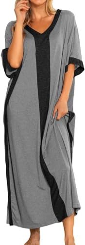 Bloggerlove Robe for Women Kaftan Loungewear V Neck House Dresses Maxi Night Gown Comfy Mumu Long Nightgown Cotton Sleepwear Grey
