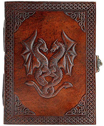Komal’s Passion Leather Handgemachtes Leder Double Dragon Journal/Notizbuch Tagebuch/Gebundener täglicher Notizblock für Männer & Frauen Ungefüttertes Papiermedium (8 x 6, Brown)