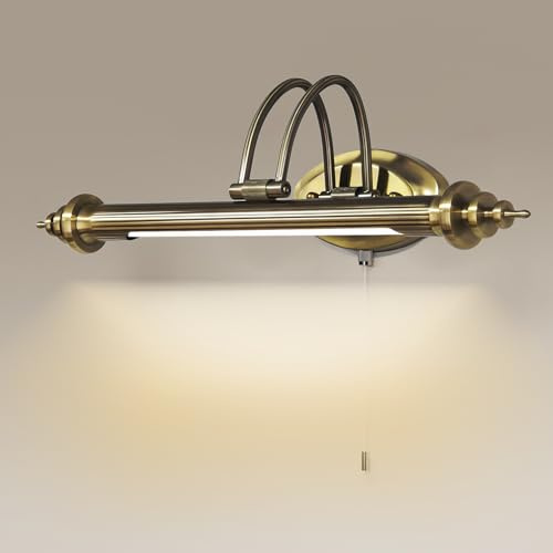 ACMHNC LED vintage spegel ljus badrum med brytare, retro badrumslampa IP44 spegel lampa badrum, 4000K vägglampa med dragbrytare, 240 ° justerbart skåp lampa båge arm bild ljus,45cm/7w