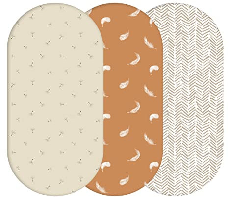YUNIOO™ 3 Pack Fitted Bassinet Sheets, Moses Basket Fitted Sheets also for Stroller, Crib, Pram, Baby Changing Basket and Changing Pad Cover. 100% Soft Cotton Fits Different Mattresses. 80 x 40 cm