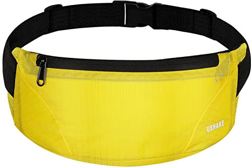 USHAKE Laufgürtel, für Damen oder Herren, ultraleicht, federfrei, Hüfttasche, Fitness, Workout, Gürtel, Sport, Hüfttasche, für iPhone, Samsung, LG, zum Laufen, Fitnessstudio, Marathon, gelb,