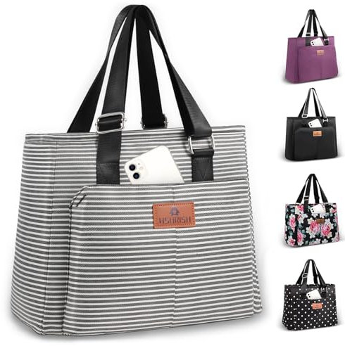 HSHRISH Lunchtasche Damen mit großem Fassungsvermögen und auslaufsicherem Material. Verstellbarer Schultergurt, Geeignet für Erwachsene, Damen Arbeit Camping Einkaufen Strand 15L Streifen