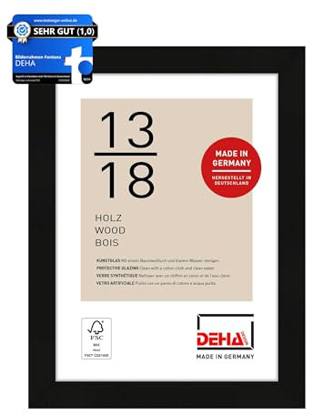DEHA Design Bilderrahmen, 13 x 18 cm, Holz, Schwarz, Fotorahmen zum Auftstellen im Hoch- & Querformat, bruchsicheres Kunstglas, Fontana