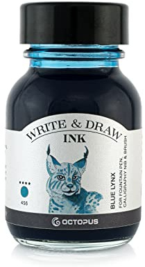 Octopus Write and Draw Ink 456 Lynx Blue, inchiostro impermeabile per scrittura e disegno, inchiostro per calligrafia, inchiostro da illustrazione per penna stilografica, blu, 50ml