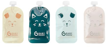 Babymoov 20 Gourdes Réutilisables pour Bébé et Enfant, Contenance 150ml, en Plastique Recyclé, sans BPA, 100% Hermétiques, Surface Réinscriptible