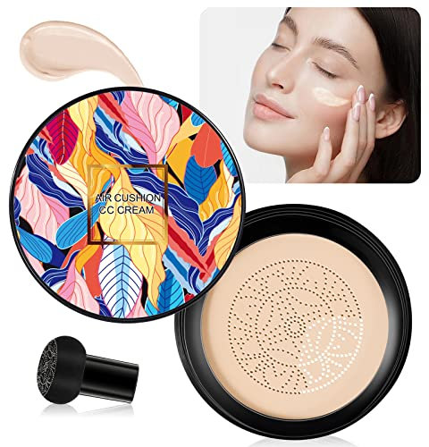 BB Cream, Crema Fondotinta Mushroom Head Air Cushion, Controllo Olio Idratante per Trucco Impeccabile e Tonalità Della Pelle Uniforme (Bianco Avorio)