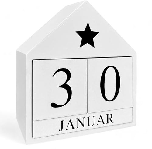Ewiger Kalender Würfel Block Tischkalender Holzkalender Dauerkalender für Zuhause Büro Tischdeko Schreibtisch Dekoration (Haus Weiß)