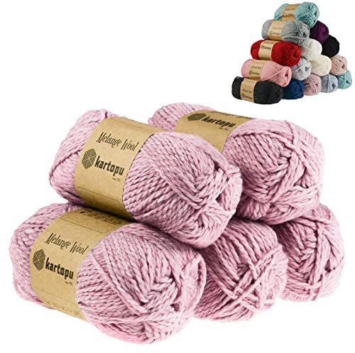 5 x 100g Strickgarn Kartopu Melange Wool Strick-Wolle Garn Häkelgarn Wolle Farbwahl, Farbe:K9004 rosa meliert