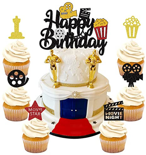 25 Pièces Decoration Gateau Movie Soirée Film Cake Topper Hollywood Décoration de Gâteau à Thème Film Cupcake Topper Gâteau Toppers pour Soirée à Thème Film, Fête Prénatale, Fête D'anniversaire