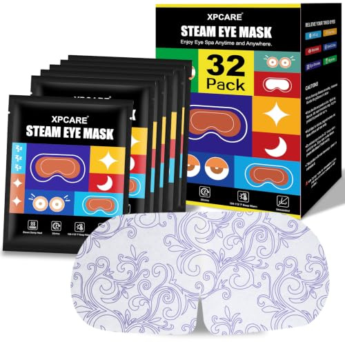 XPCARE 32 Pack Steam Eye Masks for Dry Eyes, SPA Warm Sleep Eye Mask, Disposable Heated Eye Mask for Dark Circles, Puffy Eyes, Relief Stress Eye Fatigue(Unscented)