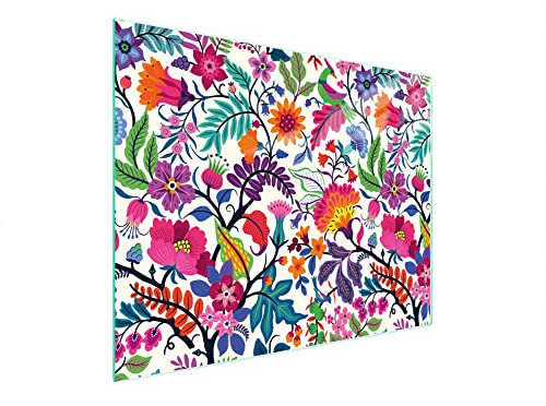 DarHaus Planche à découper en verre Ceranfeld 1 pièce 52 x 40 cm, plaque de découpe en verre, protection anti-éclaboussures, plaque en verre universelle, cuisine, Fleur Coloré