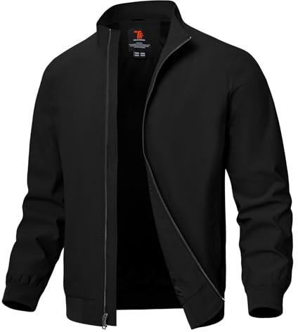 YSENTO Mens Lightweight Summer Casual Jackets Windbreaker Bomber Baseball Sports Cargo Jacket Outwear with Zip Pockets(Black,XL)