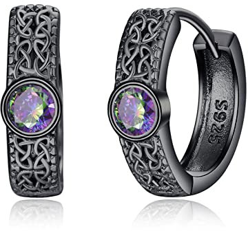 Schwarze Wikinger Runen Ohrringe für Herren Damen 925er Sterlingsilber Creolen für Herren hypoallergene Ohrringe für empfindliche Ohren