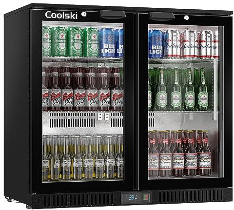 Coolski Back Bar Cooler Commercial Undercounter Refrigerator with 2 Glass Door, Bar Beverage Refrigerator for Beer Soda Wine 7.0 Cu.Ft. Capacity LED Lighting ETL NSF Approved, Black