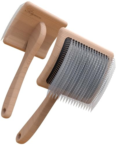 Petqueen Dog Slicker Brush for Large Dogs, Professional Doodles Brush for Poodles, Goldendoodles and Labradoodles - Easy to Remove Tangles, Mats and Fluff - 3.8x3.2 Head, 8 Wood Body