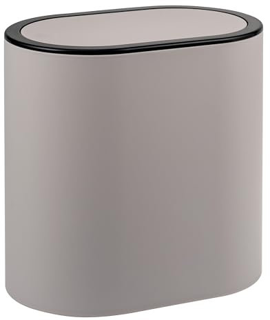 eluno ovaler Kosmetikeimer mit gummierter Softtouch-Oberfläche, Schwingdeckel & Schutzpads gegen Kratzer, Abfalleimer für Gäste-WC und Badezimmer aus Kunststoff, 6 Liter Fassungsvermögen (taupe)