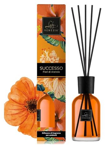 Lady Venezia - Profumatore per Ambienti - Diffusore Profumo Ambiente - Profumatore per Ambienti Bastoncini - Profumo Ambiente Fragranza Fiori d’ Arancio – 100 ml (Fiori d' Arancio)