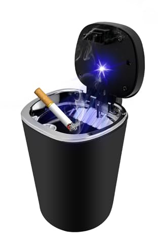 Ohleats Car Ashtray, Detachable Stainless Steel Smokeless Ash Tray with LED Blue Light, Auto Ashtray with Lid Smell Proof Weed for Most Vehicles, Universal Interior Car Accessories