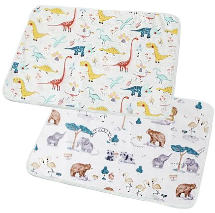 Baby Wickelunterlage 2 Stück, Waschbar Säugling Wickelunterlage für Babys und Kleinkinder, Wasserdicht Atmungsaktiv Wiederverwendbare Wickelauflagen Changing Mat(Dinosaurier, 50x70cm)