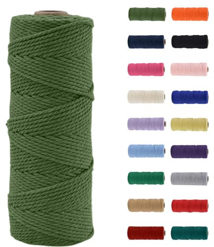MORAINJAY 2mm Hilo de Macramé 100% Algodón,100m Verde Aguacate Cuerda para Manualidades,19 Colores Más,Cordón para DIY,Decoración y Regalos