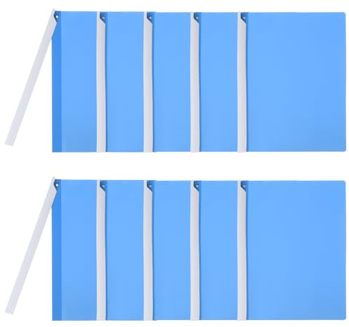 PATIKIL Cartella Portadocumenti Trasparente con Clip Oscillante, Copertine Presentazione Colorate con Barra Scorrevole Triangolare, Apertura Laterale Senza Perforazione, Blu, 10Pz
