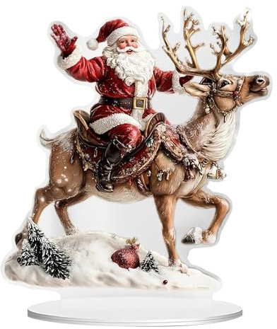 Weihnachtsmann-Weihnachtsstatuen – Elchstatue Weihnachtsfiguren | Wunderschöne Weihnachtsmann-Rentier-Acrylstatue, Schreibtischdekoration, Weihnachtsschilder, Weihnachtsmann-Rentier-Skulptur, Sammlerf