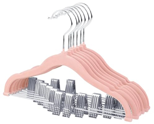 ManGotree Lot de 7 cintres en feutre pour bébé avec pinces mobiles - 30 cm - Antidérapants - Ultra fins et peu encombrants - Pour jupes, pantalons, robes, chemises et vestes - Rose