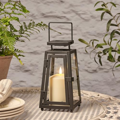 Lights4fun Lanterna Solare in Metallo Nero de 22 cm con Candela LED TruGlow® Fiamma Tremolante Decorazione per Giardino Balconi Esterni