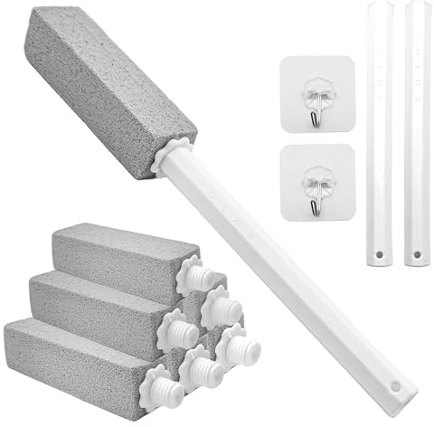 10 Pack Pumice Stone for Toilet Cleaning Stone 2 Cleaning Handle and 6 Cleaning Stones Refill 2 Self Adhesive Hook Toilet Pumice Cleaning Stone with Extra Long Handle Toilet Scrubber
