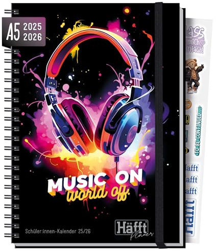 Häfft® Planer Premium A5 2025/2026 - Hardcover Schülerkalender mit Anti-Langeweile-Garantie Music On - nachhaltig & klimafreundlich