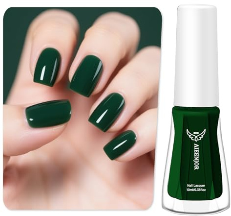 Aieenjor Grün Nagellack, 10ml Glänzend Schnelltrocknender Langanhaltender, Dunkelgrün Nagellack für DIY Nail Art Maniküre