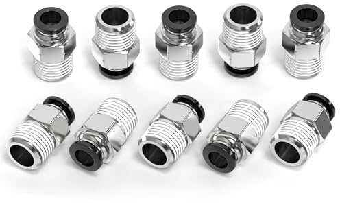 ERGAOBOY 10 st rakt rör hane 8 mm OD x Nät 1/4 tum BSP-beslag Push-up-anslutningar för anslutning, pneumatiska slangkopplingar för tryckluftsverktyg