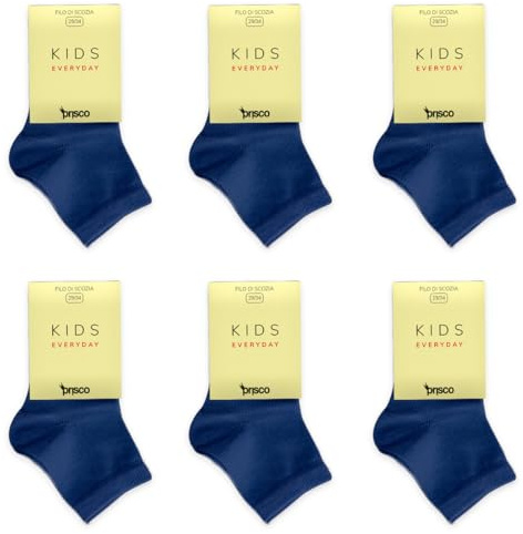 Prisco Calze Bambino Bambina in Cotone Filo di Scozia, Calzini Corti Ragazzo Ragazza Altezza Caviglia per Scuola e Tempo Libero, 6 Paia (BLU, 29-34)