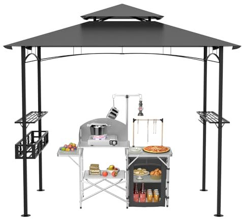 Aufun Grillpavillon Outdoor 245 x 153 x 250 cm Wasserdicht Grillhaus mit Rauchabzug UV-Schutz, Gartenparty BBQ Pavillon Windfest, Grillüberdachung Grillunterstand für Camping/Garten,Grau