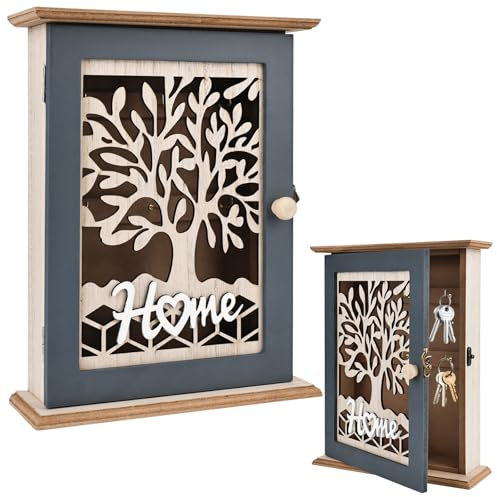 YYTECH Cassetta in legno, stile vintage, con 6 ganci per chiavi, gioielli, piccoli oggetti