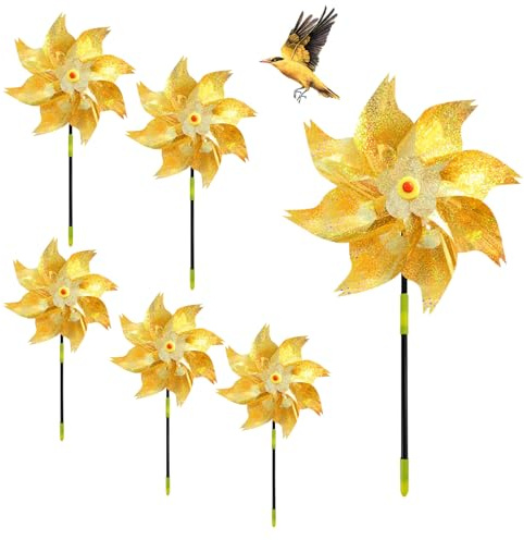 KLINNA 6 molinillos de viento para pájaros, eficaz repelente de cuervos y palomas, balcones, molinos de viento, reflectantes para jardín, techo, tierra agrícola (dorado)
