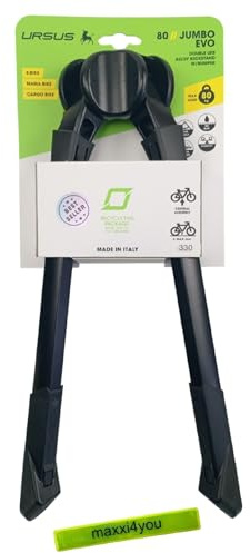 maxxi4you Ursus Jumbo Evo XL - Cavalletto doppio per bicicletta, fino a 29 pollici, con fascia catarifrangente, colore: Nero