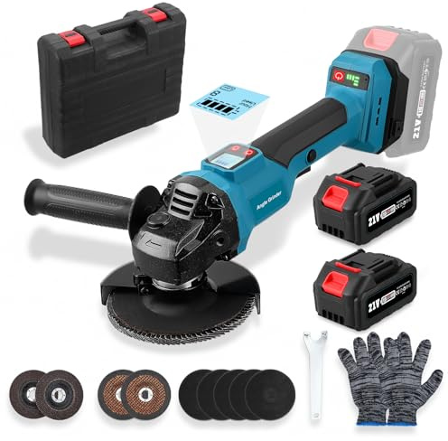 Smerigliatrice angolare a batteria Trsaow con 2 batterie da 4000 mAh, motore brushless da 800 W, 3 velocità e display LCD, 3 dischi abrasivi per metallo, pietra