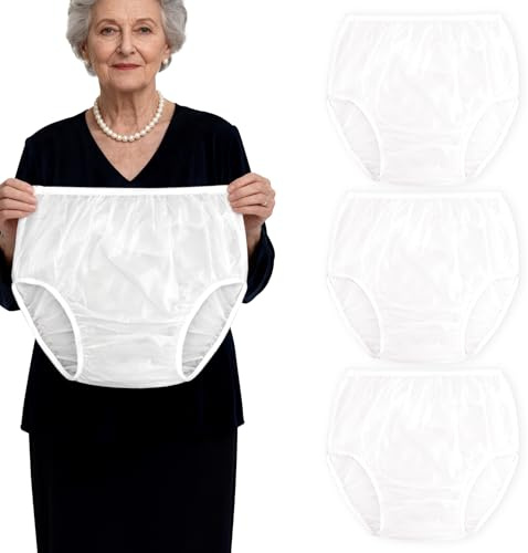 Florith Adult Diaper Cover Plastic Pants, Washable Reusable Waterproof Underwear, Rubber Pants for Adults with Leak Protection, Adjustable Briefs for Incontinence Care​ (White, Medium)