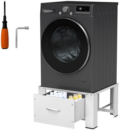 Vkechh Tvättmaskinsunderrede med låda, lastkapacitet 150 kg, tvättmaskin underskåp bas, bas för torktumlare, kylskåp, tvättmaskiner, vit