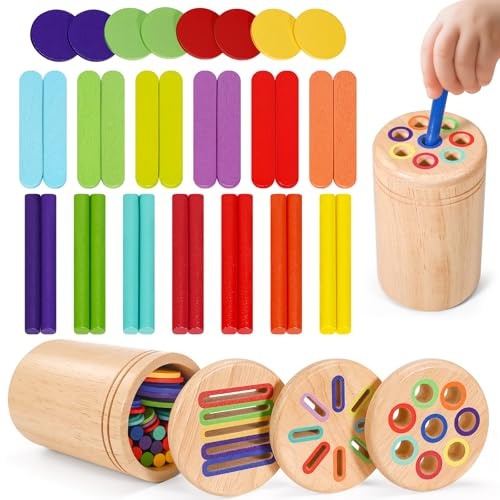 DESPOINA Juguetes Montessori 3 en 1 para Niños 1 2 3 Años, Juguete de Madera de Apilar y Encajar, Juego de Clasificación de Formas y Colores, Juguetes Educativos y Sensoriales para Bebés